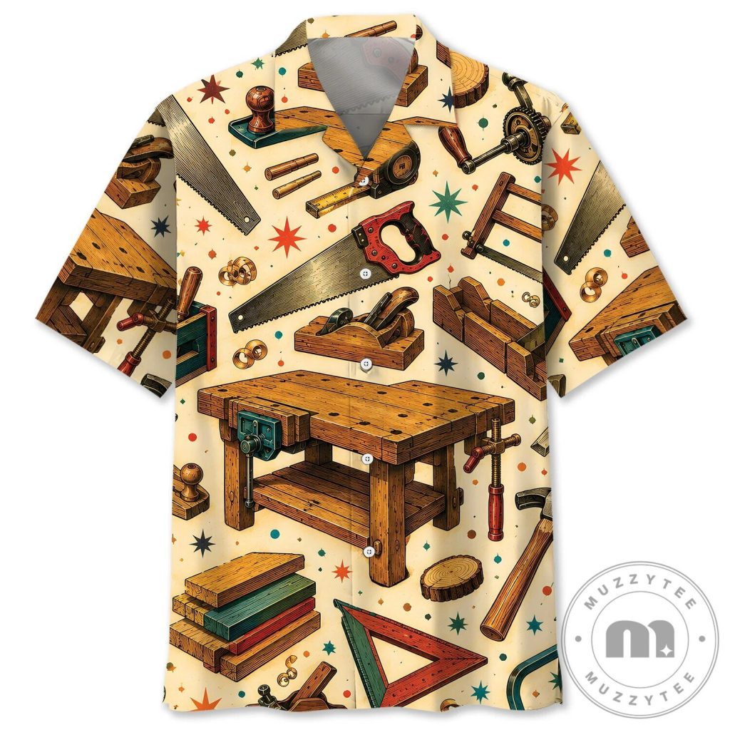Woodworker Tools Vintage Art Colorful Hawaiian Shirt
