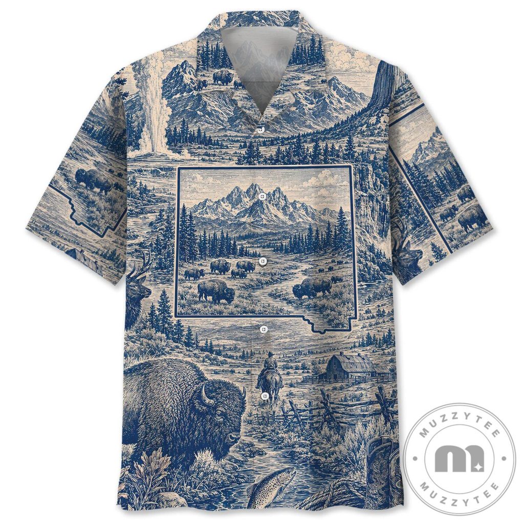 Wyoming State Vintage Toile De Jouy Landscape Hawaiian Shirt 43 Wyoming State Vintage Toile De Jouy Landscape Hawaiian Shirt