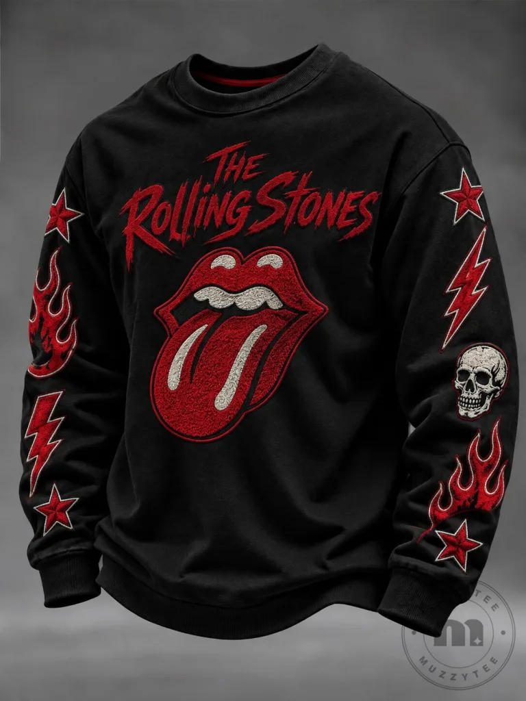 The Rolling Stones Red Tongue Logo Black Crewneck Sweatshirt