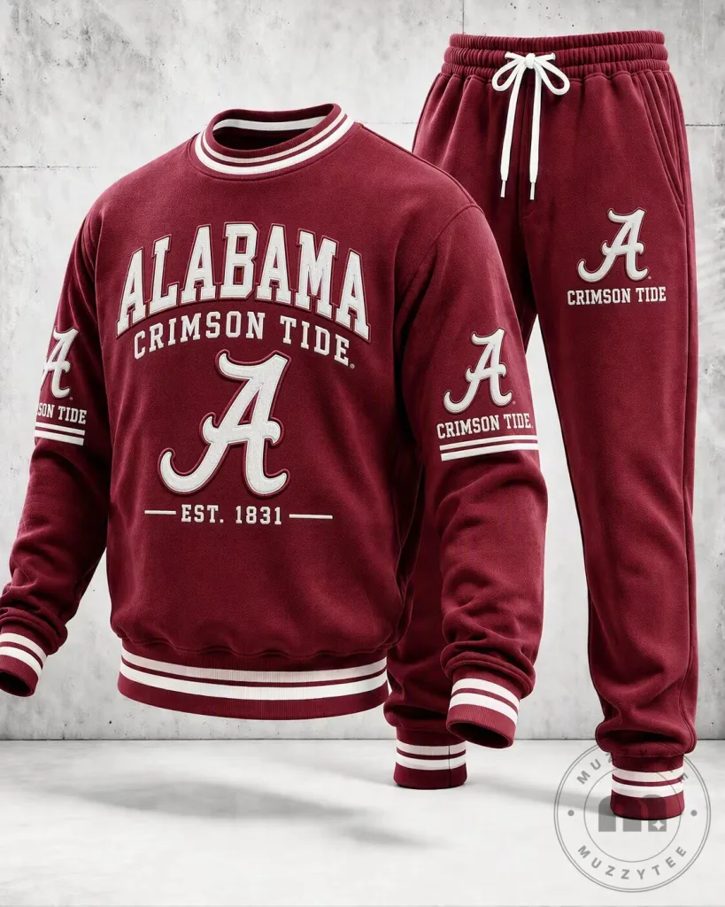 Alabama Crimson Tide Collegiate Embroidered Sweatshirt and Jogger Pants Set