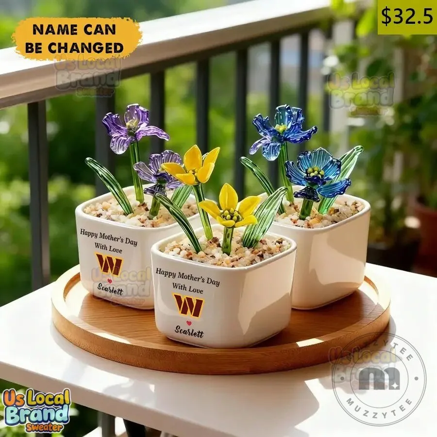 Washington Commanders Birth Flower Glass Pot Personalized Mother's Day Gift 28 Washington Commanders Birth Flower Glass Pot Personalized Mother's Day Gift