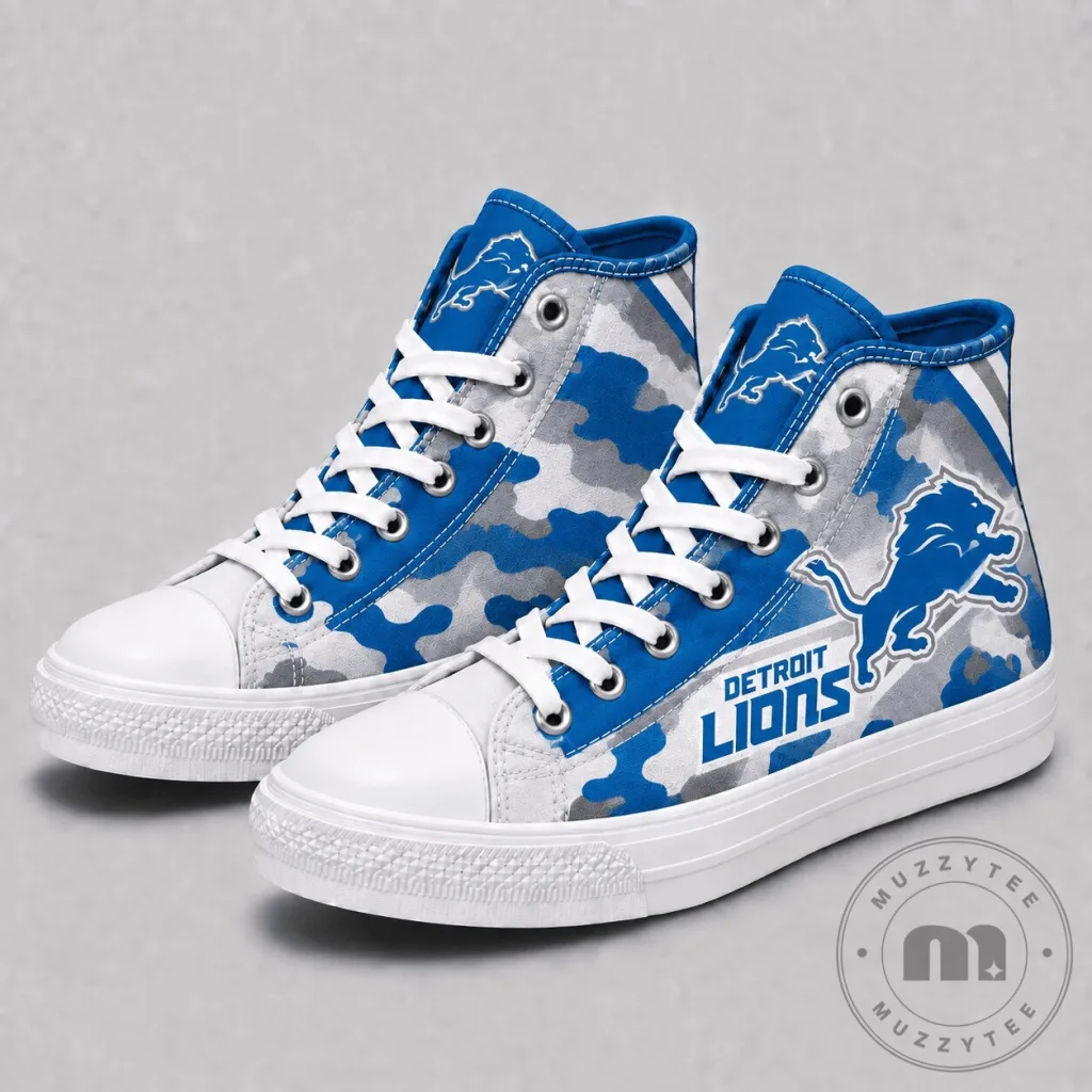 Detroit Lions Blue Camouflage High Top Canvas Sneakers Detroit Lions Blue Camouflage High Top Canvas Sneakers