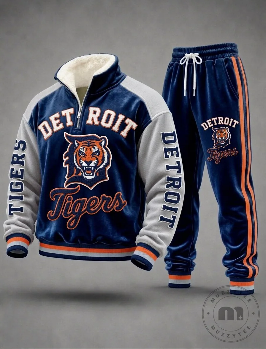 Detroit Tigers Baseball Team Quarter-Zip Sweatshirt and Jogger Pants Set