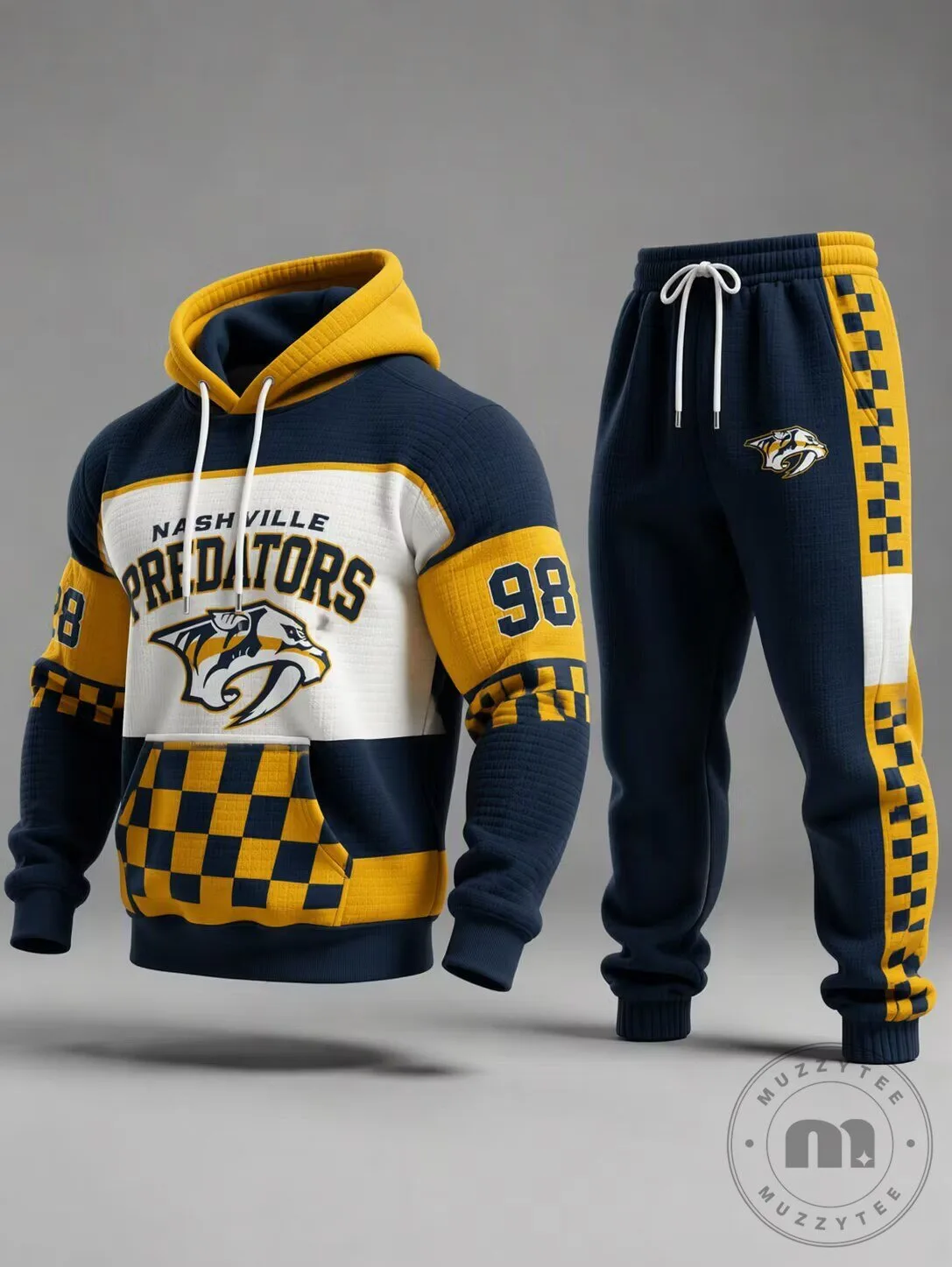 Nashville Predators Hockey Team Checkerboard Pattern Hoodie and Jogger Set