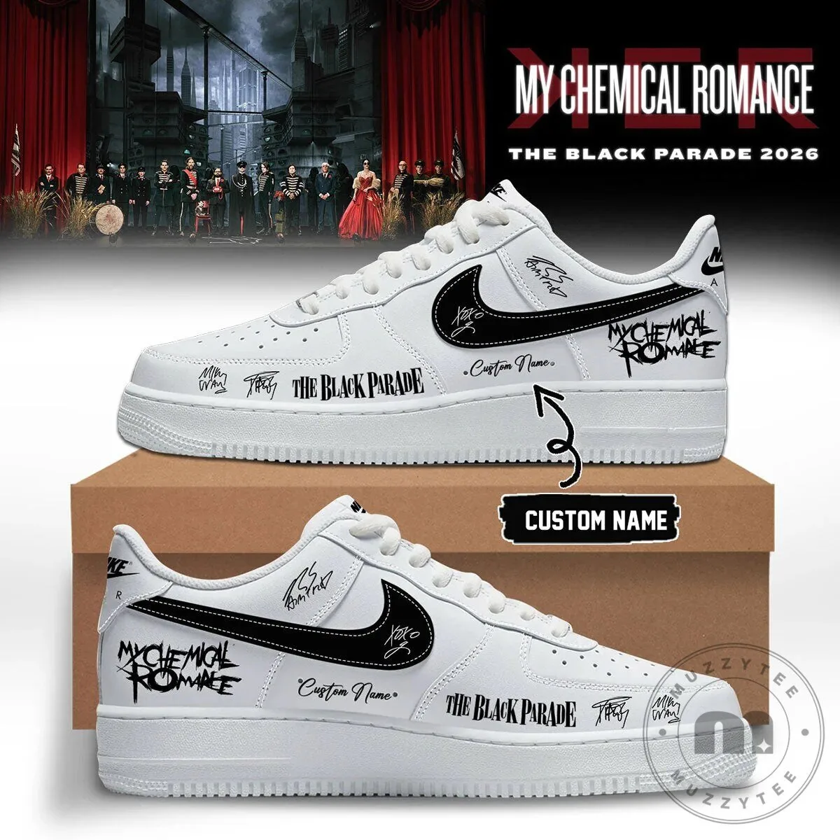 My Chemical Romance The Black Parade Custom Name White Sneakers Shoes