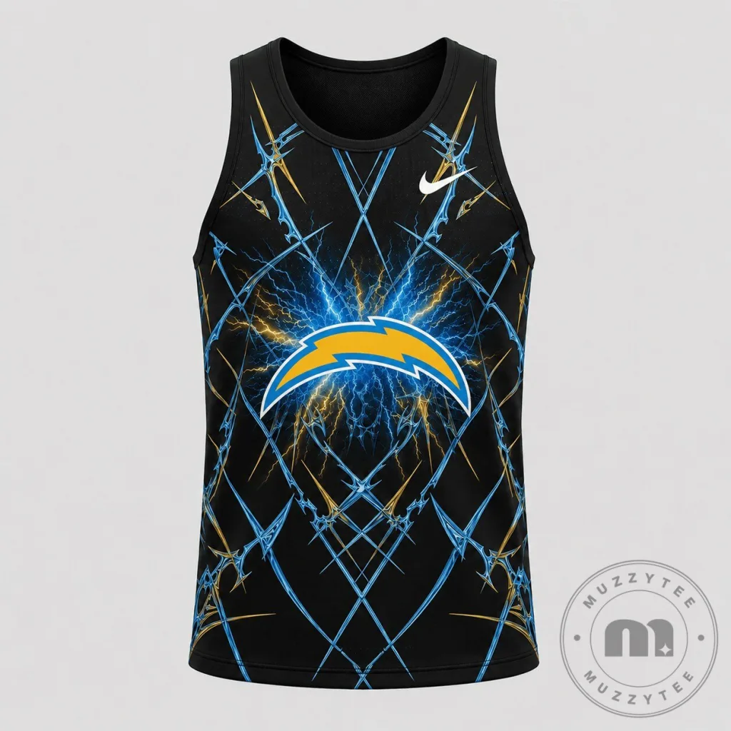 Los Angeles Chargers Lightning Bolt Dynamic Graphic Black Tank Top Los Angeles Chargers Lightning Bolt Dynamic Graphic Black Tank Top