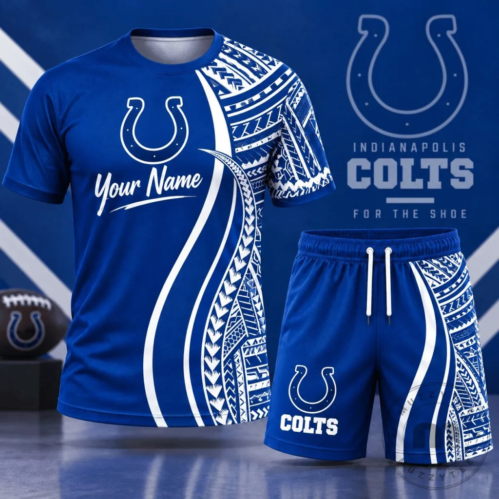Indianapolis Colts Tribal Graphic Custom Name T-Shirt and Shorts Set Indianapolis Colts Tribal Graphic Custom Name T-Shirt and Shorts Set