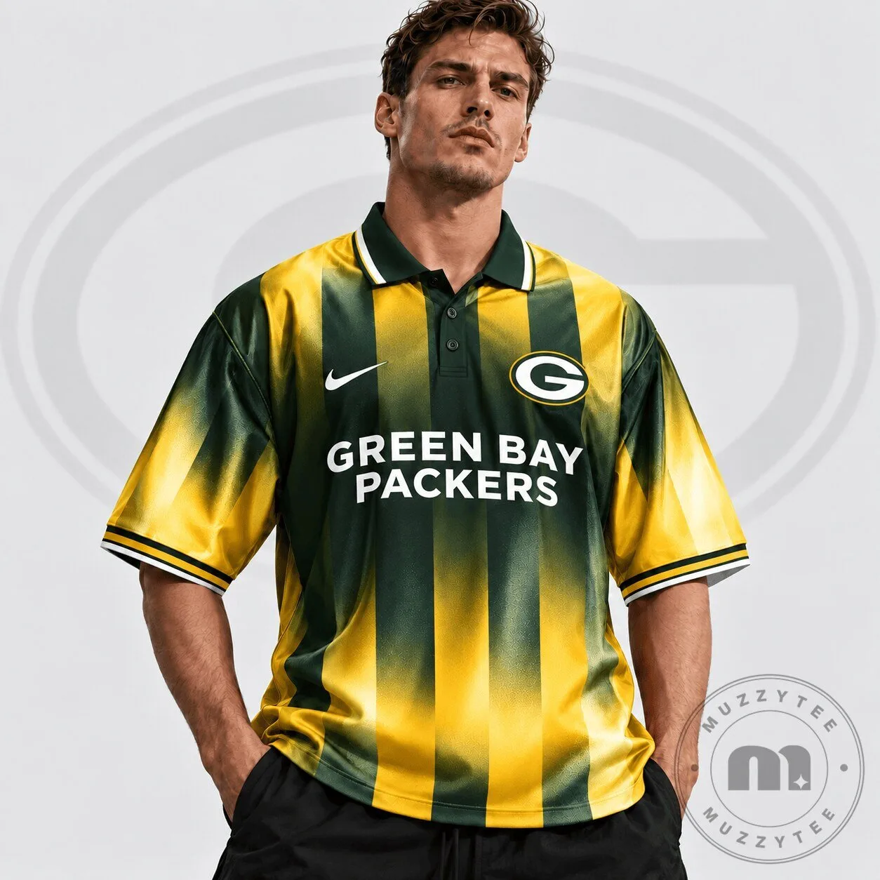 Green Bay Packers NFL Team Crest Vertical Stripe Retro Performance Polo Shirt 5 Green Bay Packers NFL Team Crest Vertical Stripe Retro Performance Polo Shirt