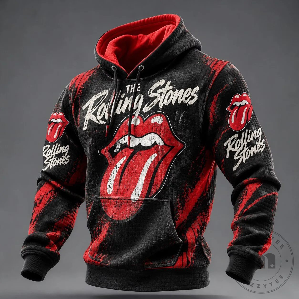 The Rolling Stones Red and Black Tongue Logo Graphic Print Hoodie