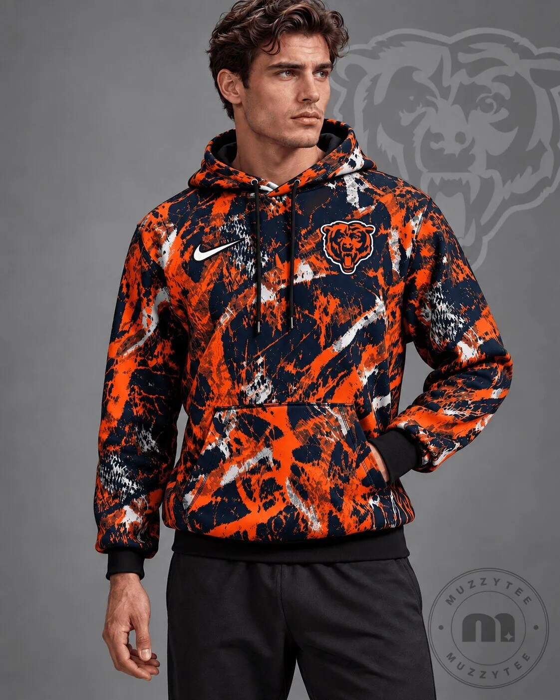 Distressed Camouflage Hoodie featuring the Chicago Bears NFL Team Crest