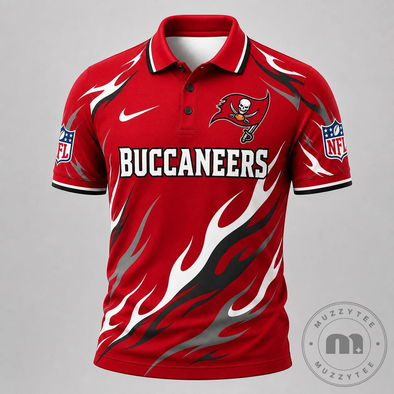 Tampa Bay Buccaneers NFL Flame Pattern Performance Polo Shirt