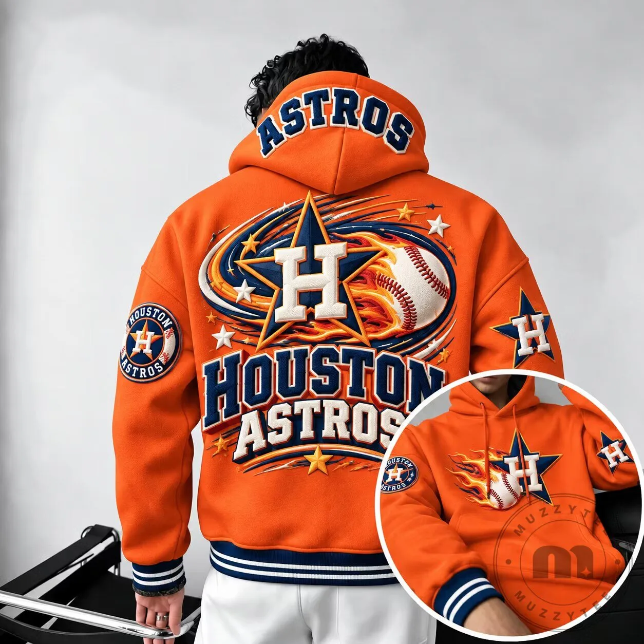 Houston Astros Baseball Team Logo Orange Embroidered Hoodie