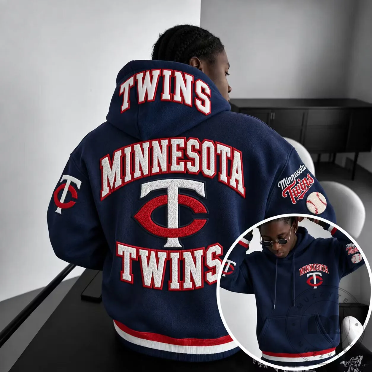 Minnesota Twins Baseball Team Logo Navy Blue Embroidered Pullover Hoodie