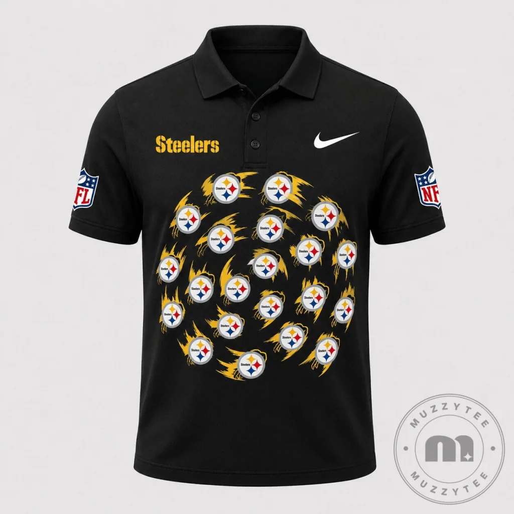 Pittsburgh Steelers NFL Football Team Logo Pattern Black Men's Polo Shirt Pittsburgh Steelers NFL Football Team Logo Pattern Black Men's Polo Shirt