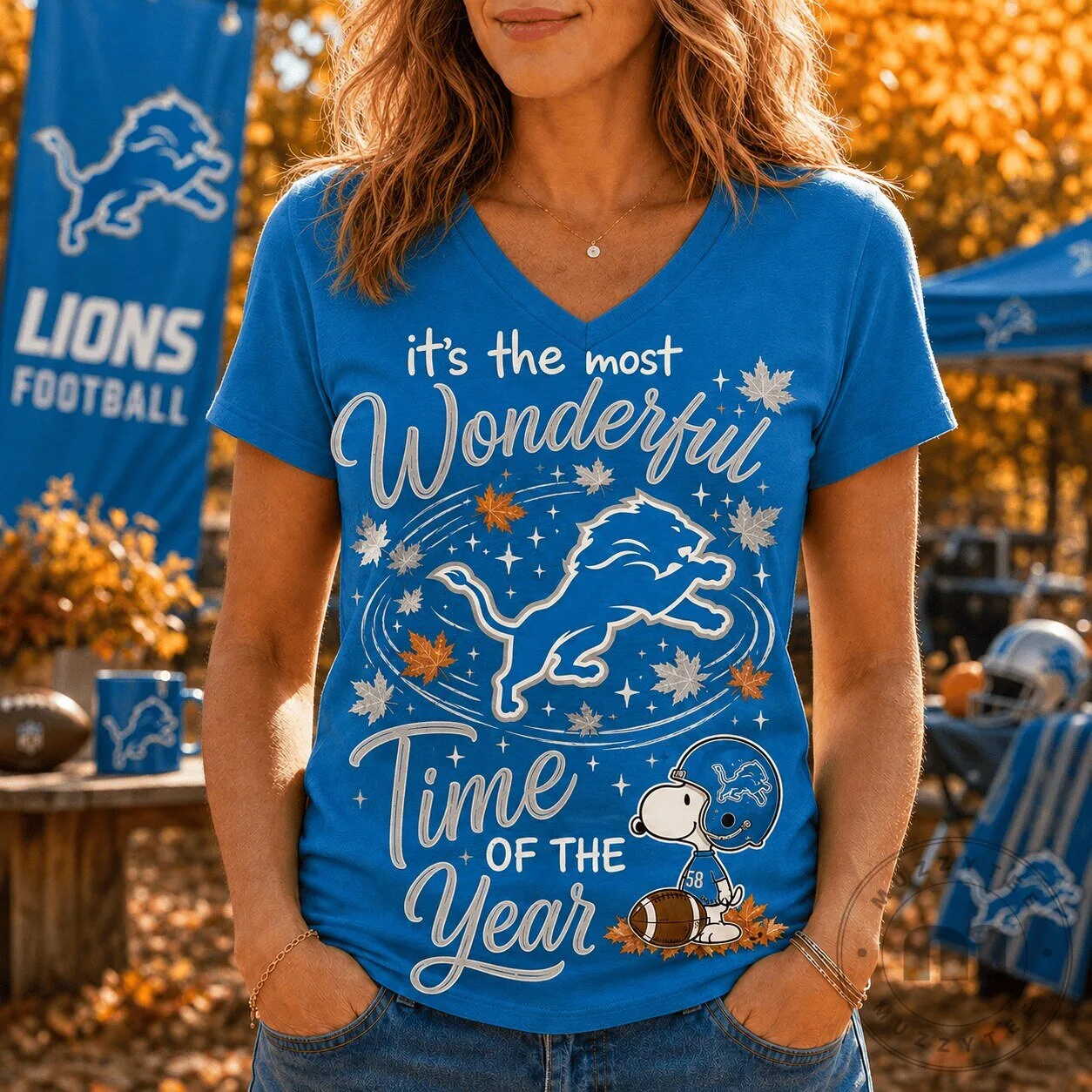 Detroit Lions Fan Snoopy It's The Most Wonderful Time Of The Year T-Shirt