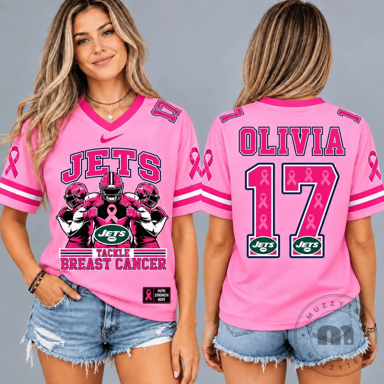 New York Jets Breast Cancer Awareness Personalized Football Jersey 1 New York Jets Breast Cancer Awareness Personalized Football Jersey
