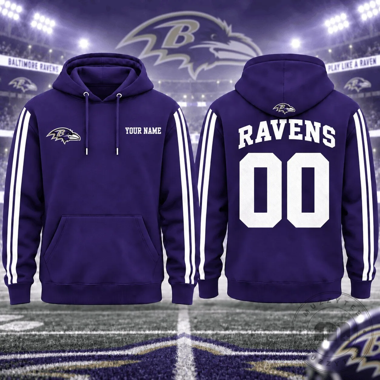 Purple Football Hoodie with Custom Name and Number for Baltimore Ravens Fans