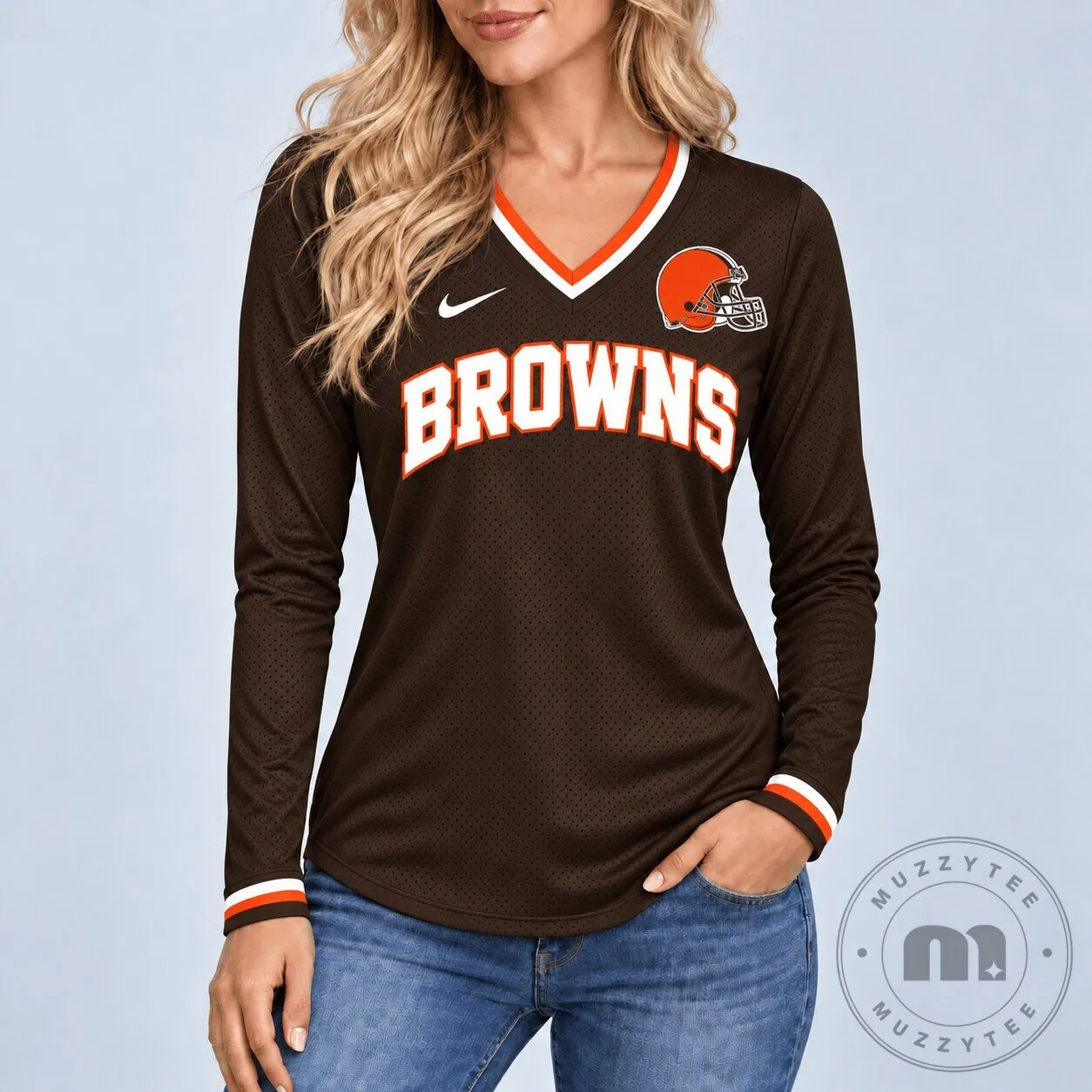 Cleveland Browns Women's Brown Football Team Long Sleeve Jersey 2 Cleveland Browns Women's Brown Football Team Long Sleeve Jersey