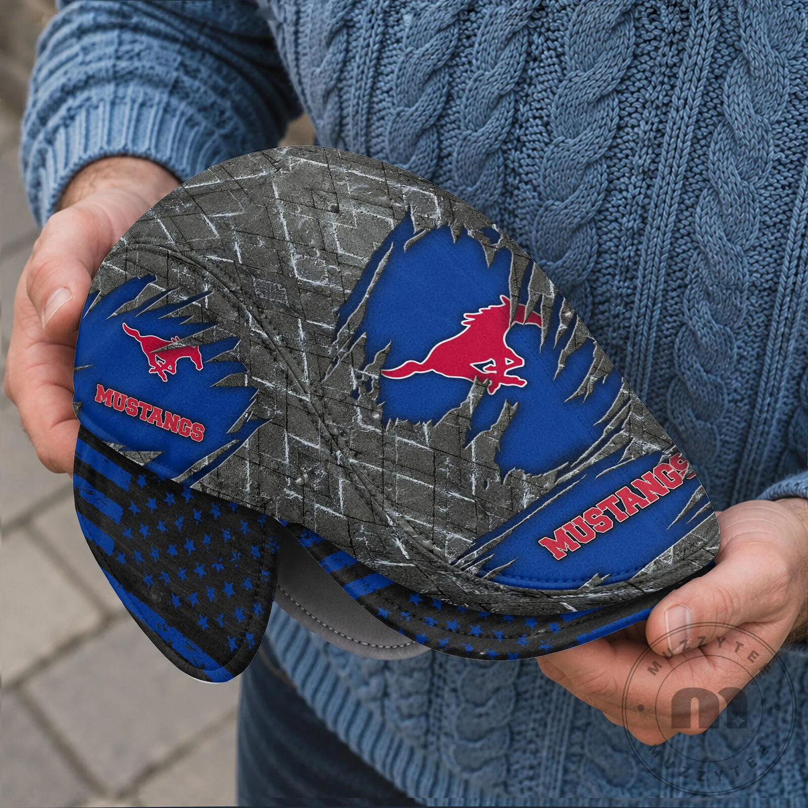 SMU Mustangs NCAA Flat Cap with Foldable Ear Flaps and American Flag Design 10 SMU Mustangs NCAA Flat Cap with Foldable Ear Flaps and American Flag Design