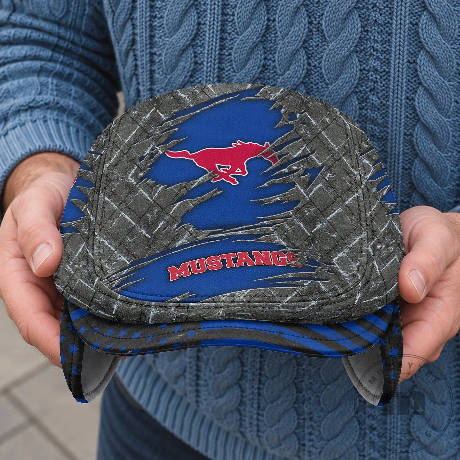 SMU Mustangs NCAA Flat Cap with Foldable Ear Flaps and American Flag Design 11 SMU Mustangs NCAA Flat Cap with Foldable Ear Flaps and American Flag Design