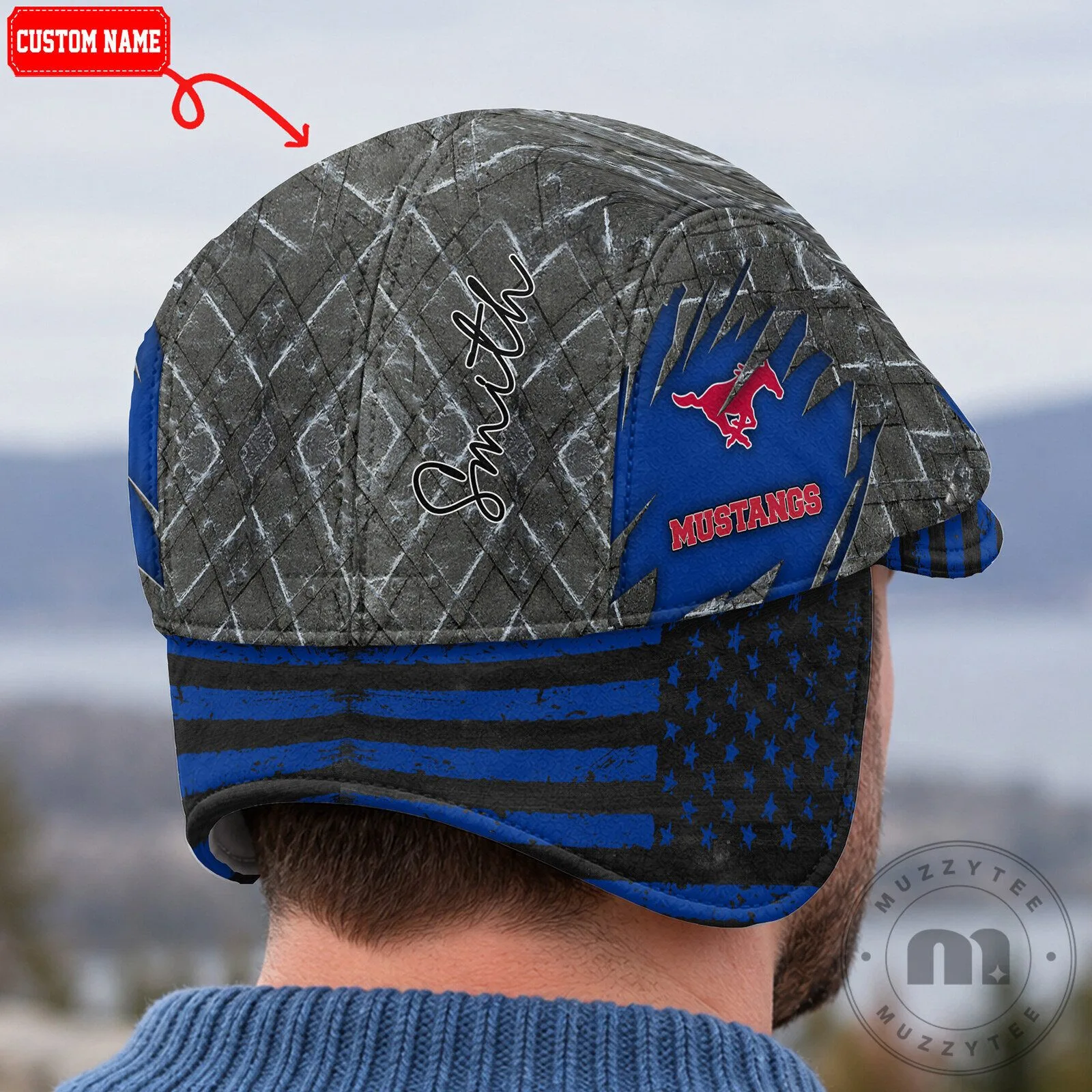 SMU Mustangs NCAA Flat Cap with Foldable Ear Flaps and American Flag Design 12 SMU Mustangs NCAA Flat Cap with Foldable Ear Flaps and American Flag Design