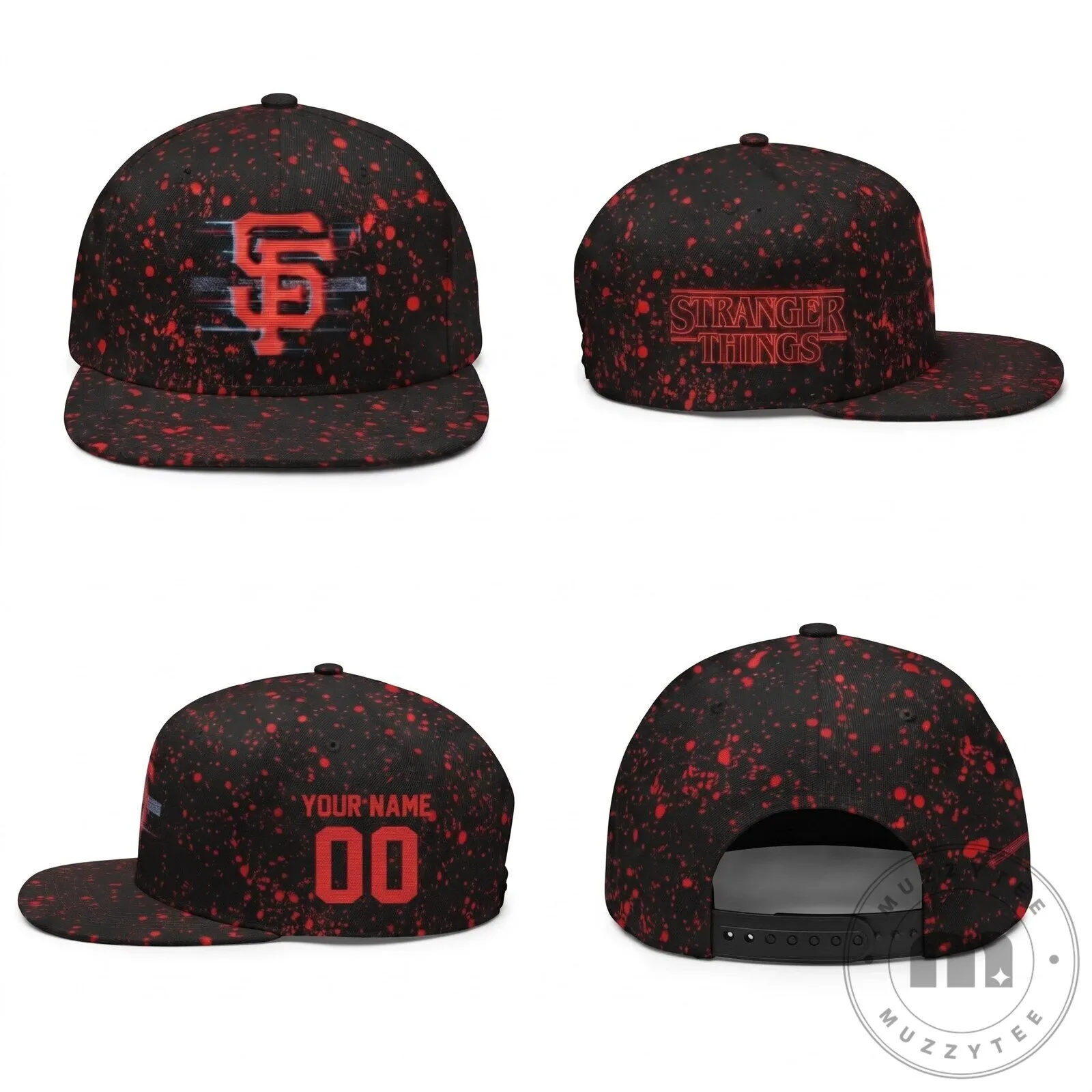 Stranger Things San Francisco Giants Personalized Black Flat Bill Cap Hat