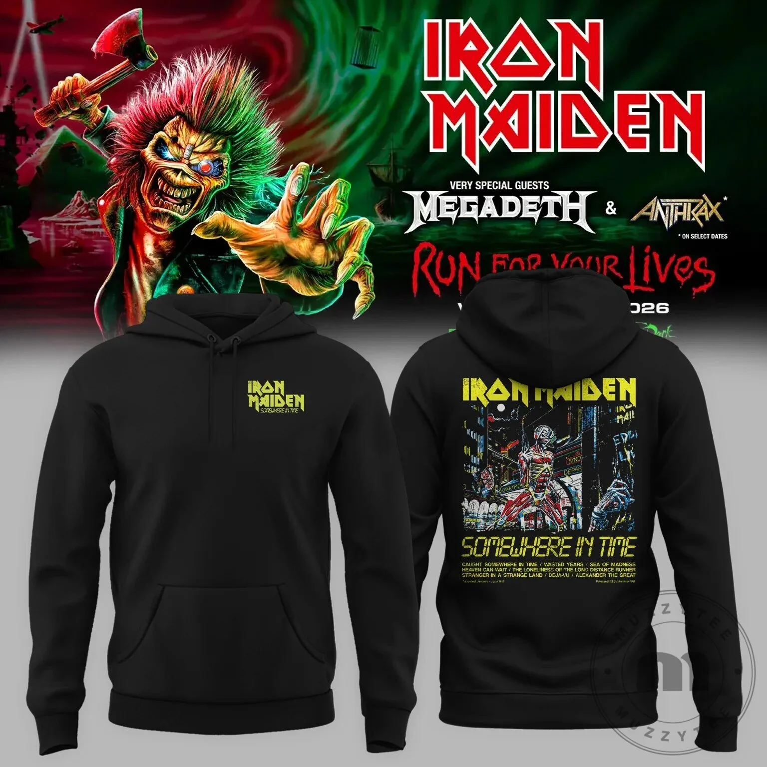 Iron Maiden Somewhere In Time Album Art Black Hoodie
