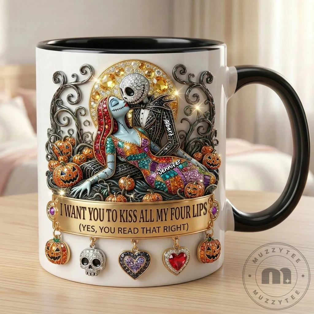 Jack and Sally Skeleton Couple Coffee Mug from Nightmare Before Christmas