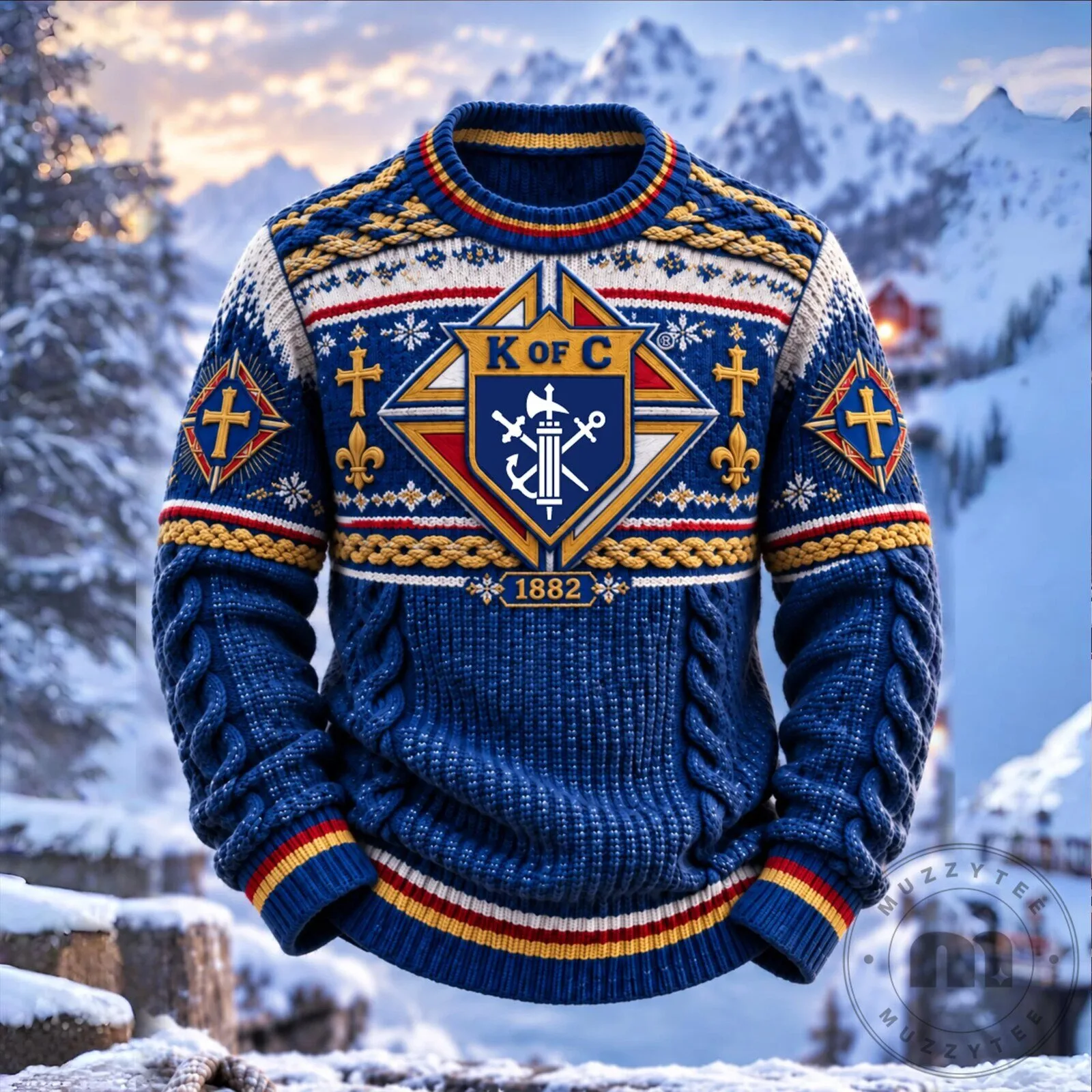 Knights of Columbus 1882 Emblem Winter Holiday Ugly Christmas Sweater