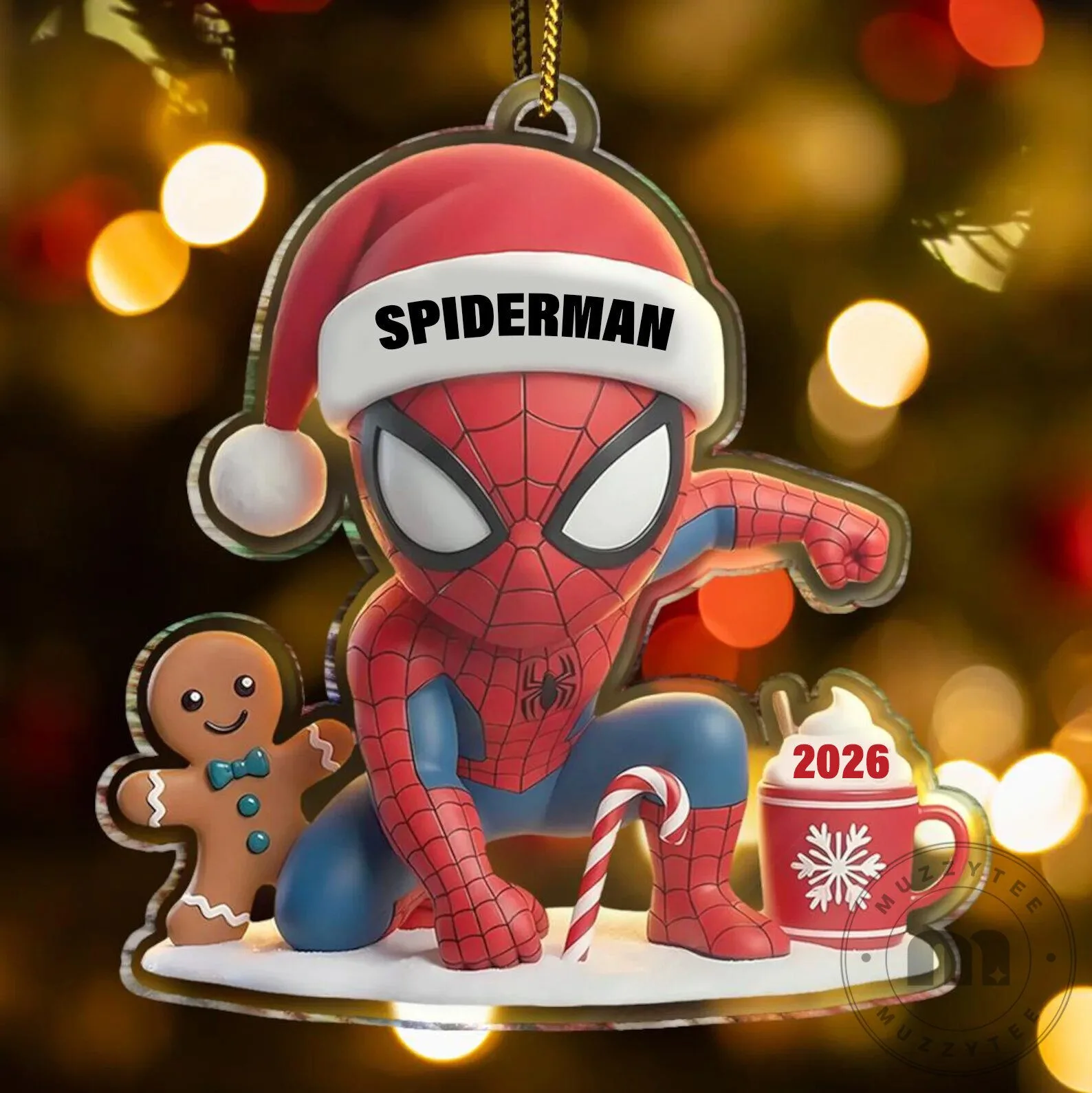 Spider-Man Christmas Holiday Ornament with Gingerbread Man and Candy Cane
