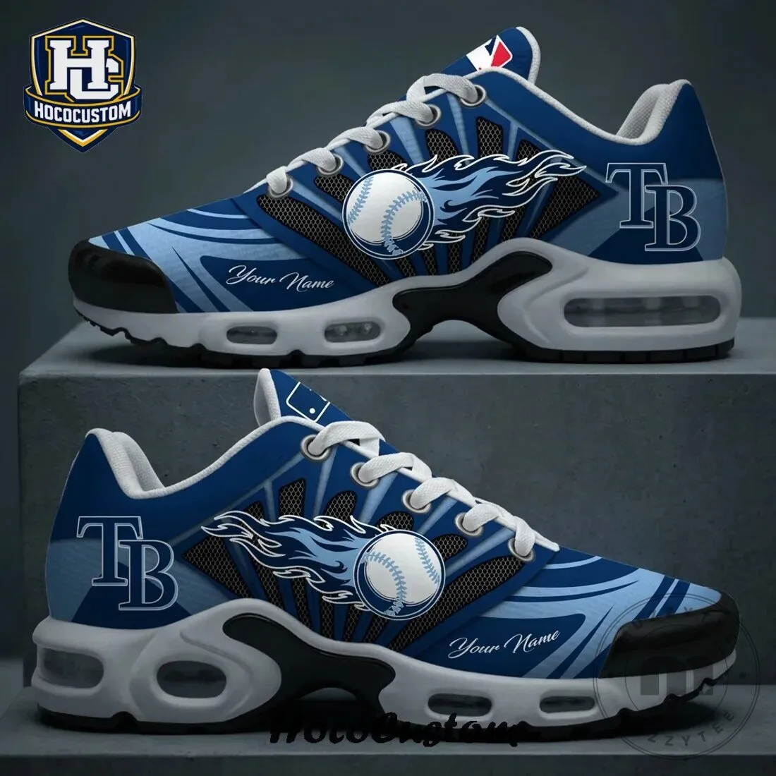 Tampa Bay Rays Baseball Flame Logo Custom Name Running Shoes