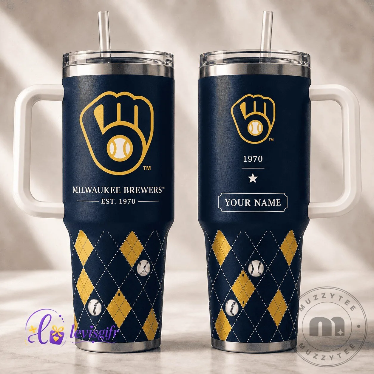 Milwaukee Brewers Baseball Team Logo Argyle Pattern Tumbler