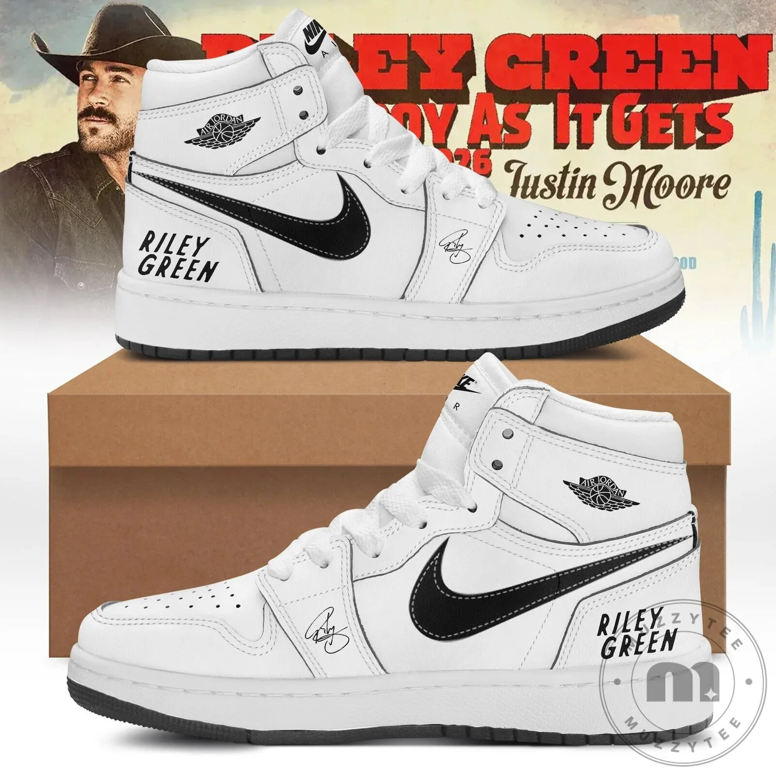 Riley Green Cowboy As It Gets Tour 2026 Justin Moore Air Jordan Shoes