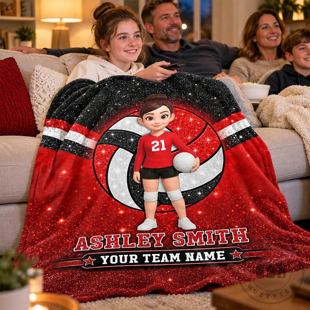 Personalized Volleyball Player Glitter Red and Black Custom Name Team Name Blanket 12 Personalized Volleyball Player Glitter Red and Black Custom Name Team Name Blanket