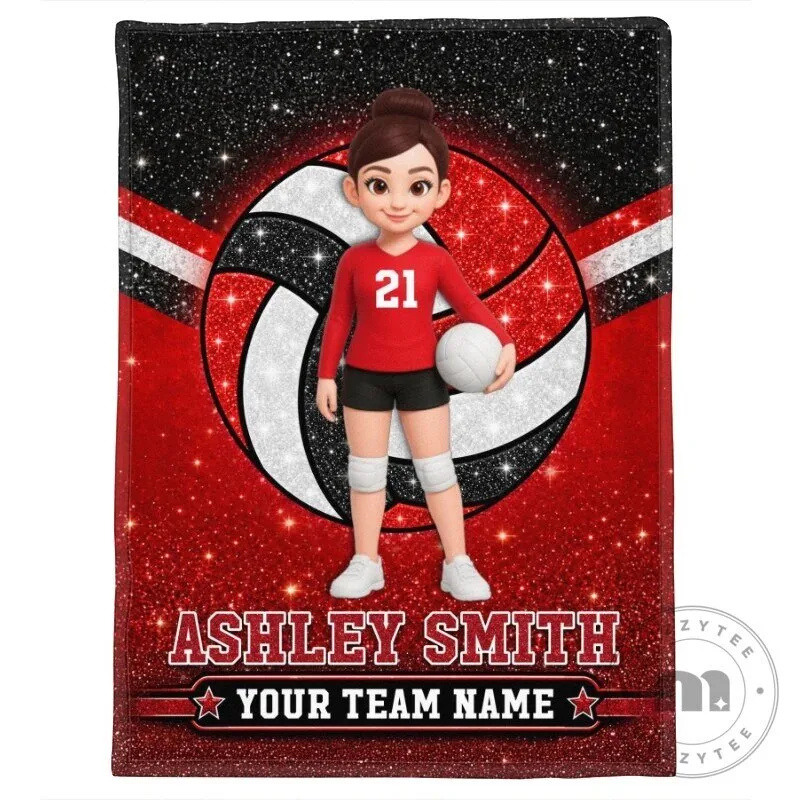 Personalized Volleyball Player Glitter Red and Black Custom Name Team Name Blanket 17 Personalized Volleyball Player Glitter Red and Black Custom Name Team Name Blanket