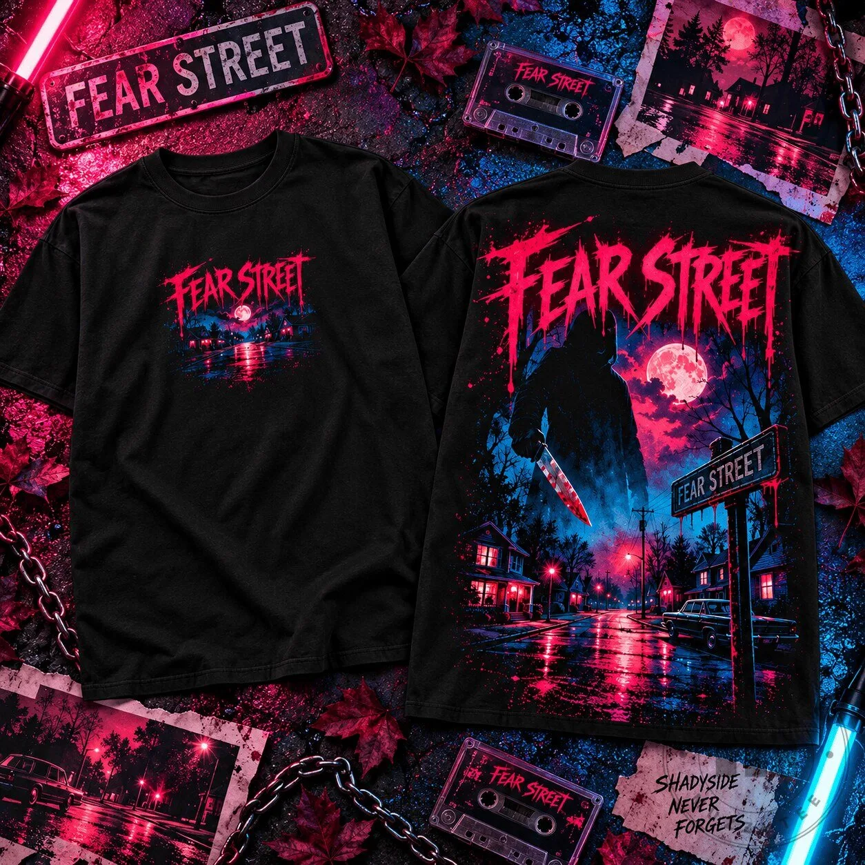 Fear Street Horror Movie Slasher Killer Shadyside Never Forgets Black T-Shirt