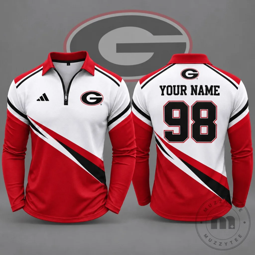 Georgia Bulldogs Personalized Quarter Zip Long Sleeve Polo Shirt Georgia Bulldogs Personalized Quarter Zip Long Sleeve Polo Shirt