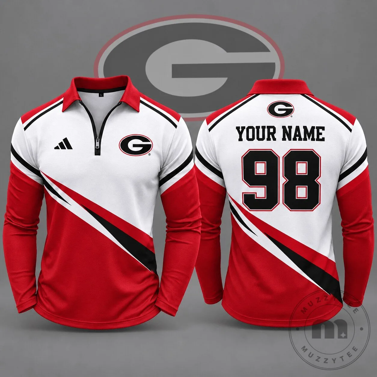 Georgia Bulldogs Personalized Quarter Zip Long Sleeve Polo Shirt