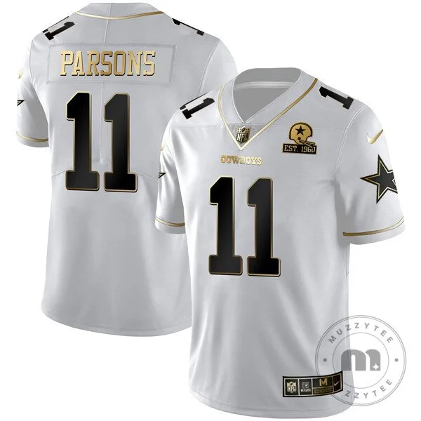 Dallas Cowboys Micah Parsons White Gold Est 1960 Patch Football Jersey
