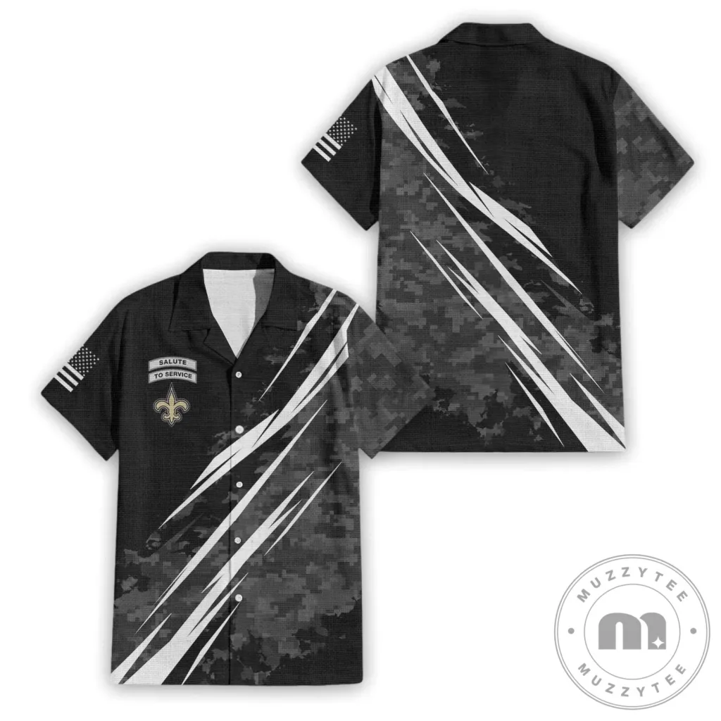 New Orleans Saints Salute To Service Black Digital Camouflage Hawaiian Shirt New Orleans Saints Salute To Service Black Digital Camouflage Hawaiian Shirt