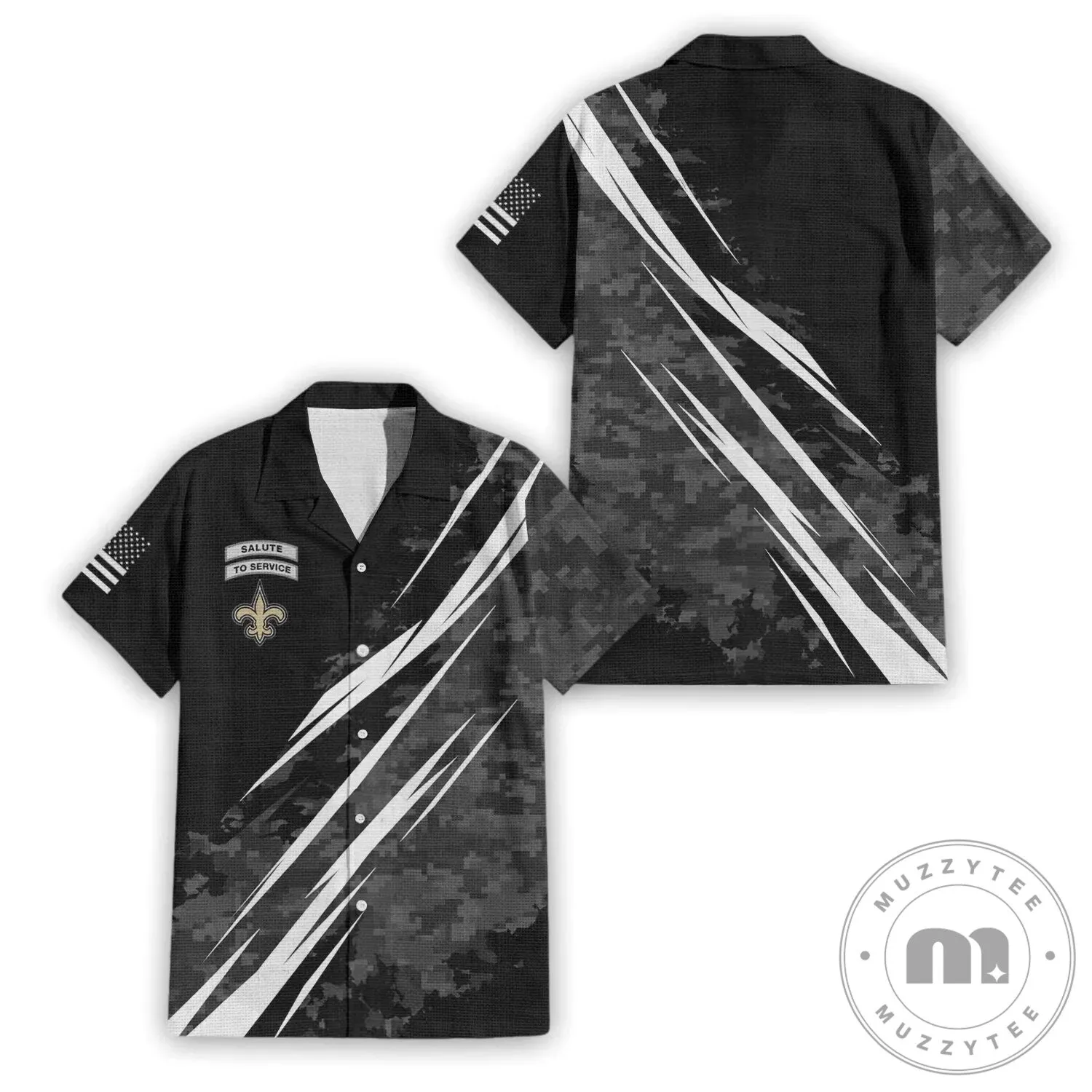 New Orleans Saints Salute To Service Black Digital Camouflage Hawaiian Shirt