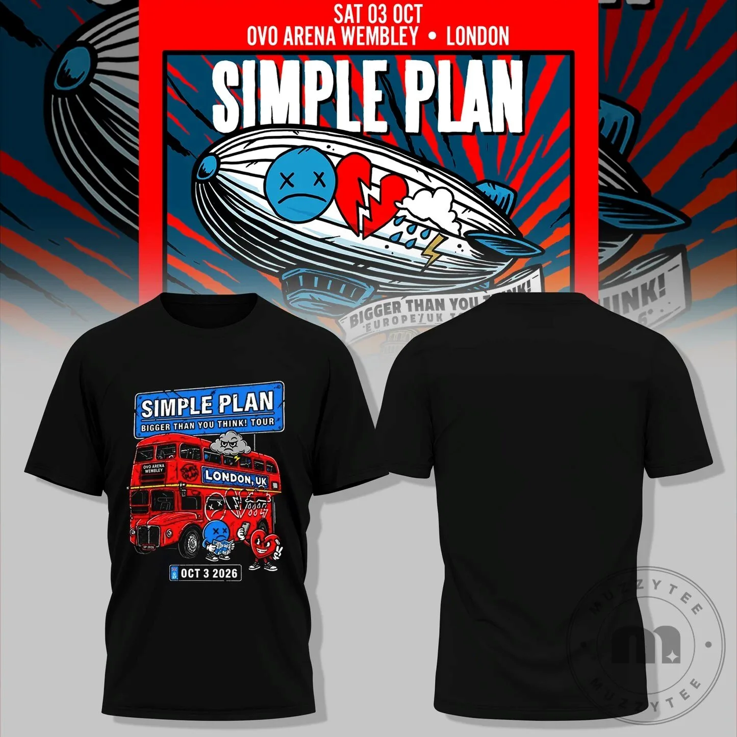 Simple Plan Bigger Than You Think London Tour 2026 Concert Black T-Shirt 14 Simple Plan Bigger Than You Think London Tour 2026 Concert Black T-Shirt