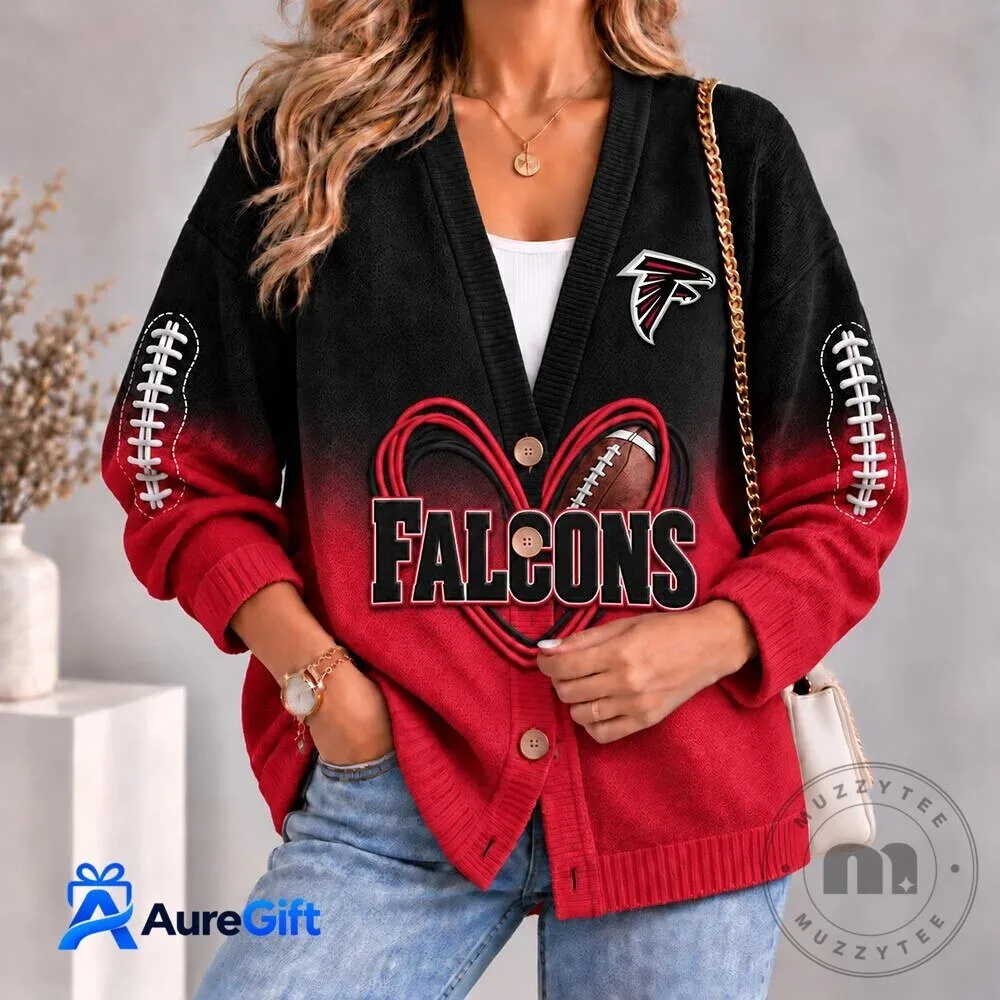 Atlanta Falcons Football Team Red and Black Gradient Women's Cardigan Sweater