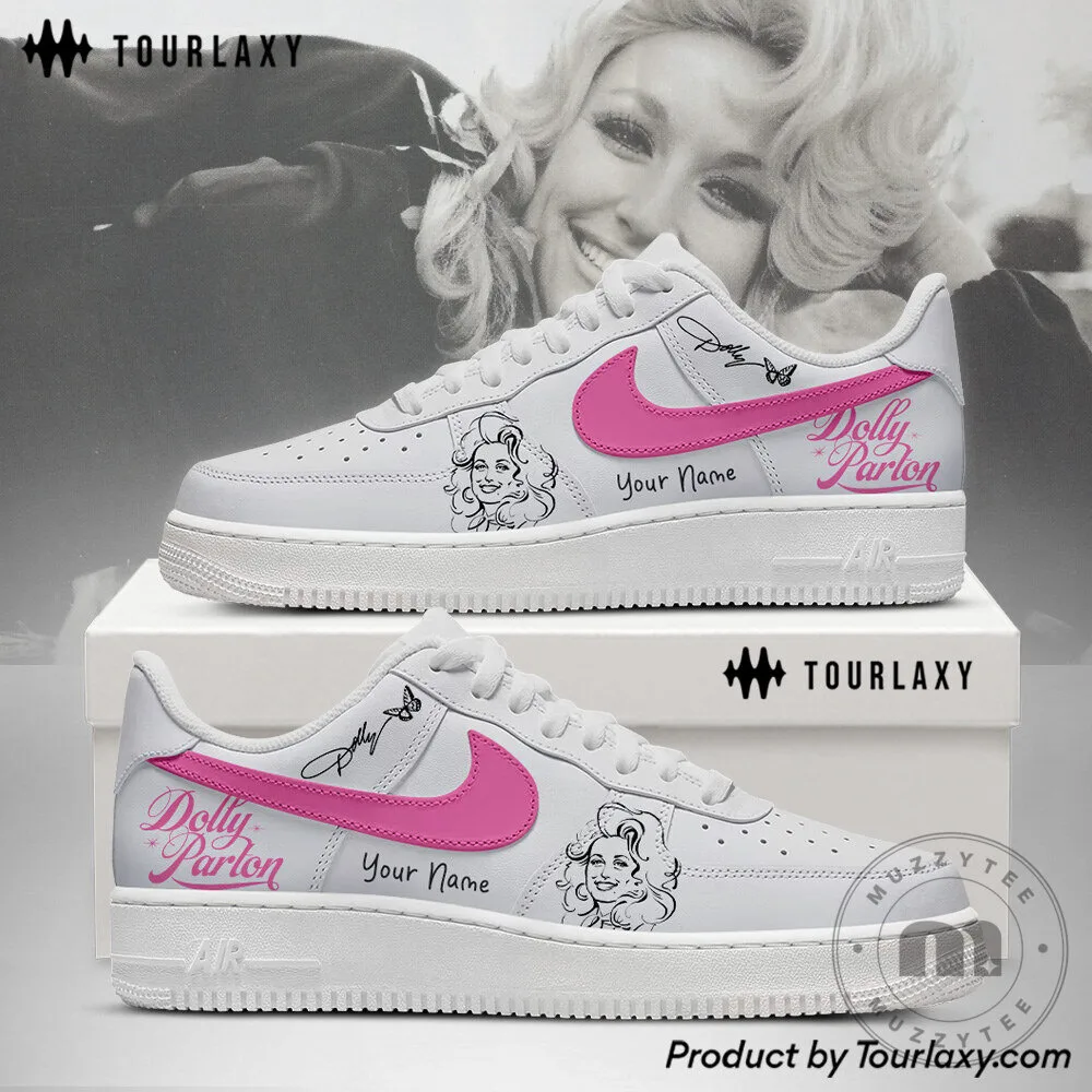Dolly Parton Custom Name Pink Logo White Sneakers