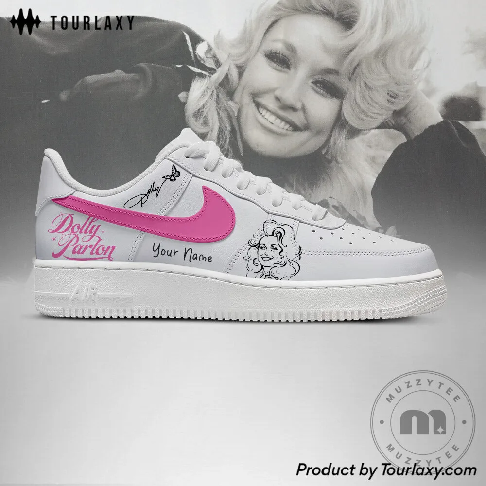 Dolly Parton Custom Name Pink Logo White Sneakers 9 Dolly Parton Custom Name Pink Logo White Sneakers