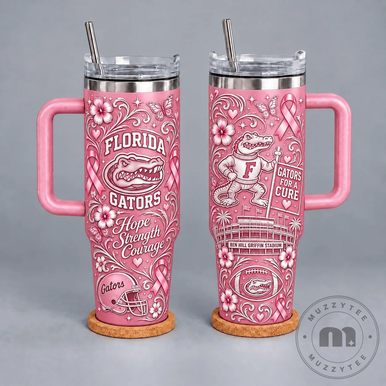 Florida Gators Breast Cancer Awareness Hope Strength Courage Tumbler