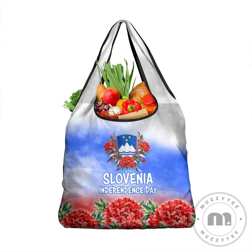 Slovenia Independence Day Lipizzan Horse Red Carnation Emblem Grocery Bag