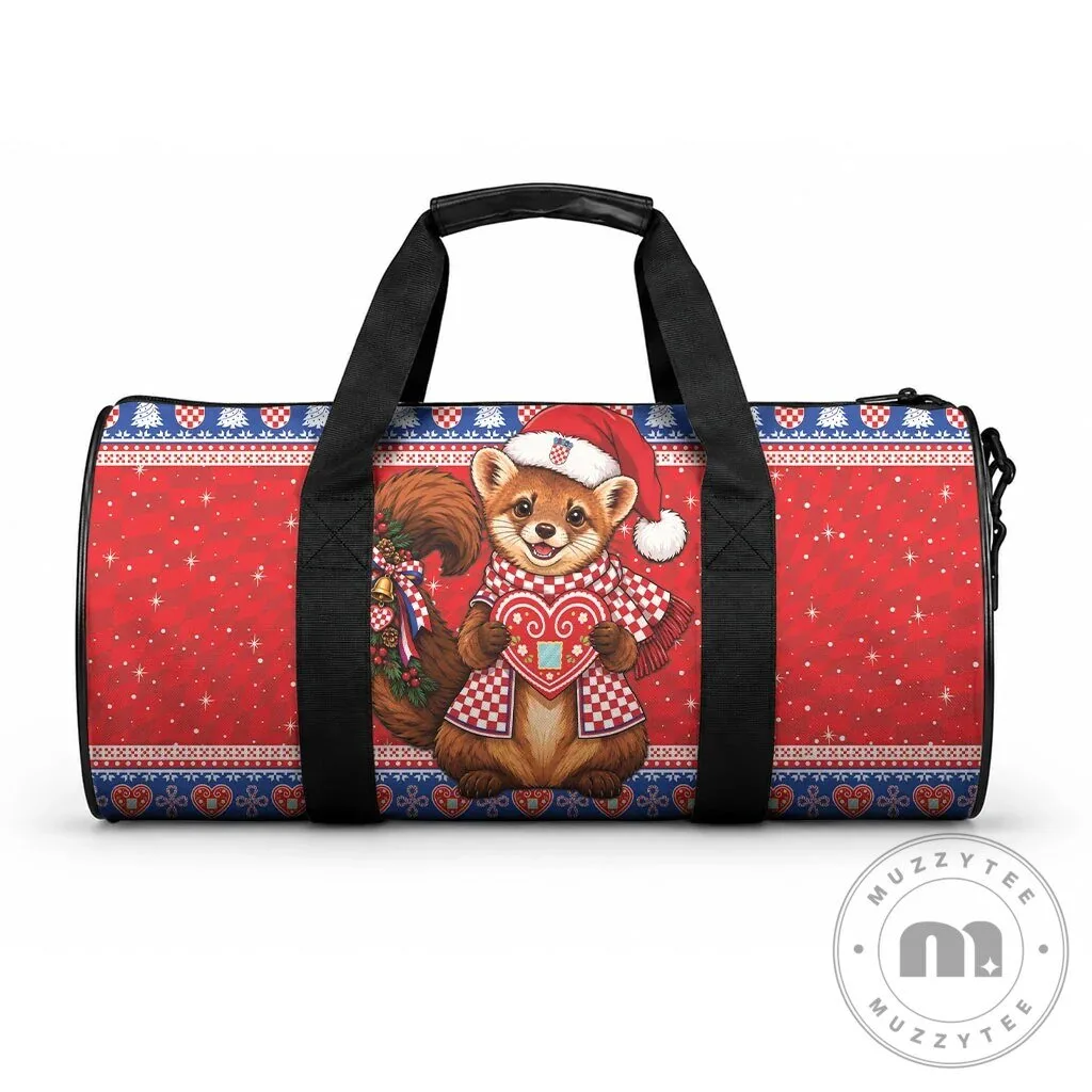 Cute Christmas Red Panda Licitar Heart Croatian Pattern Duffle Bag