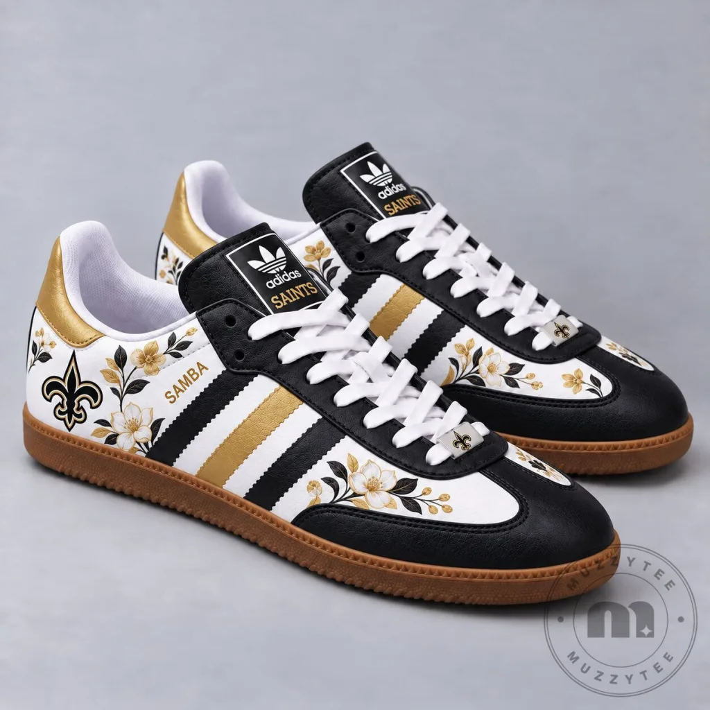 New Orleans Saints Floral Gold Stripes Samba Style Shoes 13 New Orleans Saints Floral Gold Stripes Samba Style Shoes