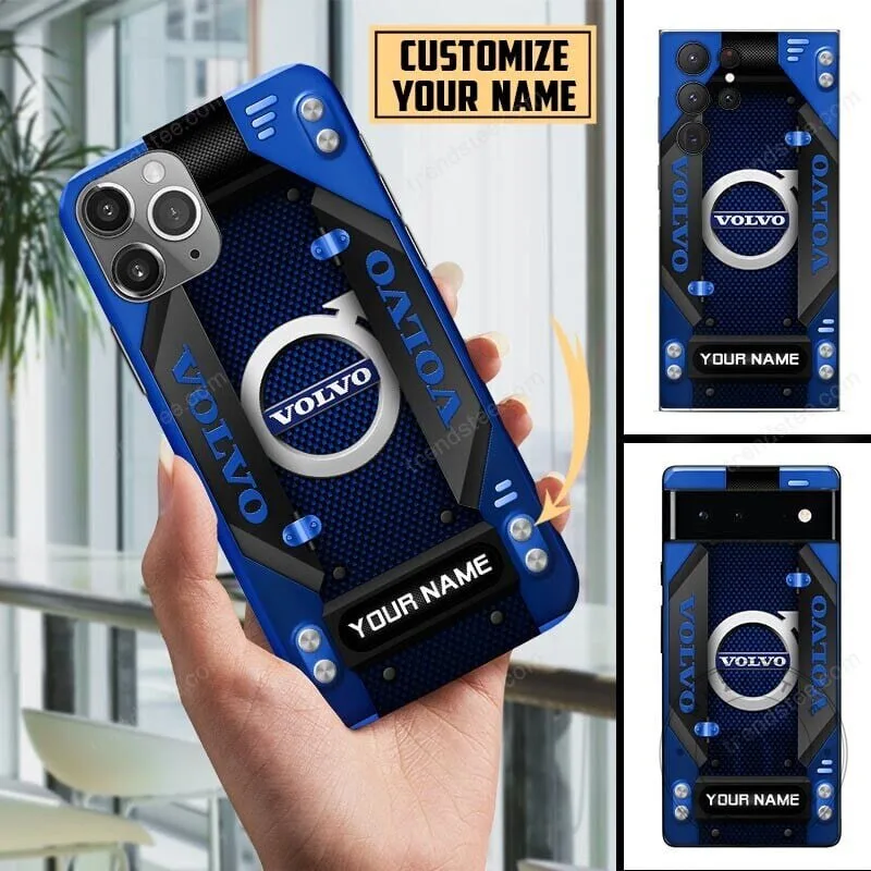 Volvo Car Brand Custom Name Blue Carbon Fiber Phone Case for All Phone Models